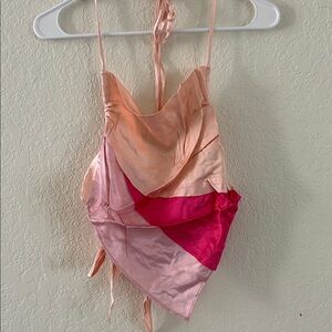 Fate - Peach and Hot Pink Satin Halter Bandana Top
